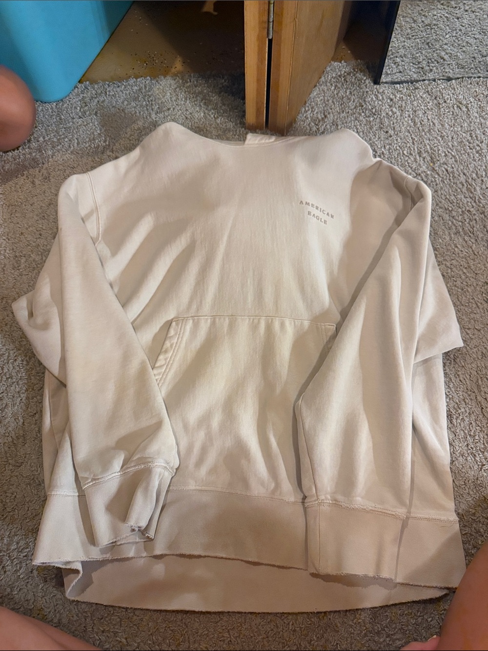 American Eagle Cream Fleece Pullover with Navy Label